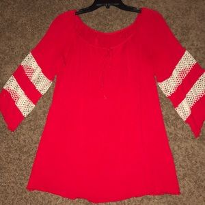 Red, Loose, Bell Arm Blouse: size medium